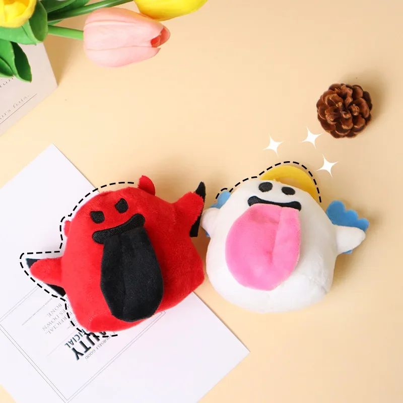 MINISO 부드러운 귀여운 천사 유령 봉제 장난감 키 체인, 작은 펜던트 뽑기 인형