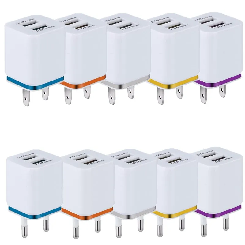 

100pcs Dual Usb Ports EU US Wall charger 2.1A Power Adapter Plug For iphone 7 8 x 11 Samsung s8 s9 s10 note 8 lg phone charger