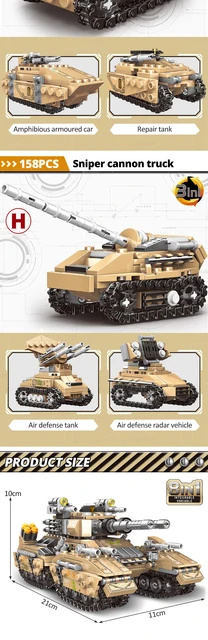 HSANHE Military Armed 8 in 1 Tank Building Blocks Set, Compatible with WW2  Armed (642PCS) Toys Gift for Boys 6-10, 8-14 Year