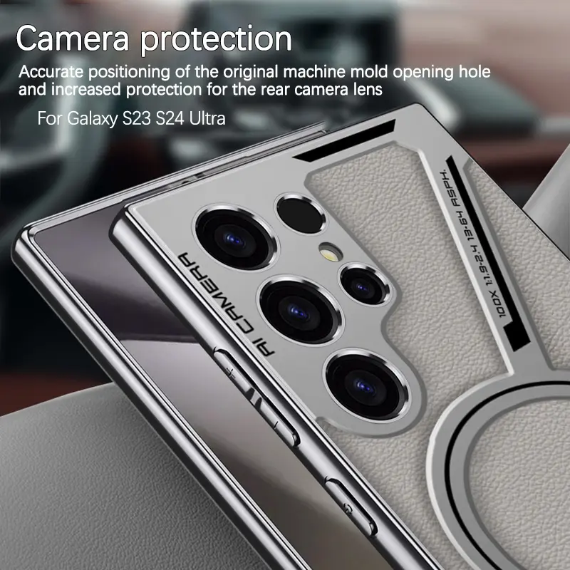For Samsung Galaxy S26 S25 S24 S23 Ultra Luxury Plating Leather Magsafe Phone Case Magnetic Wireless Charging Shockproof Cover - Image 4
