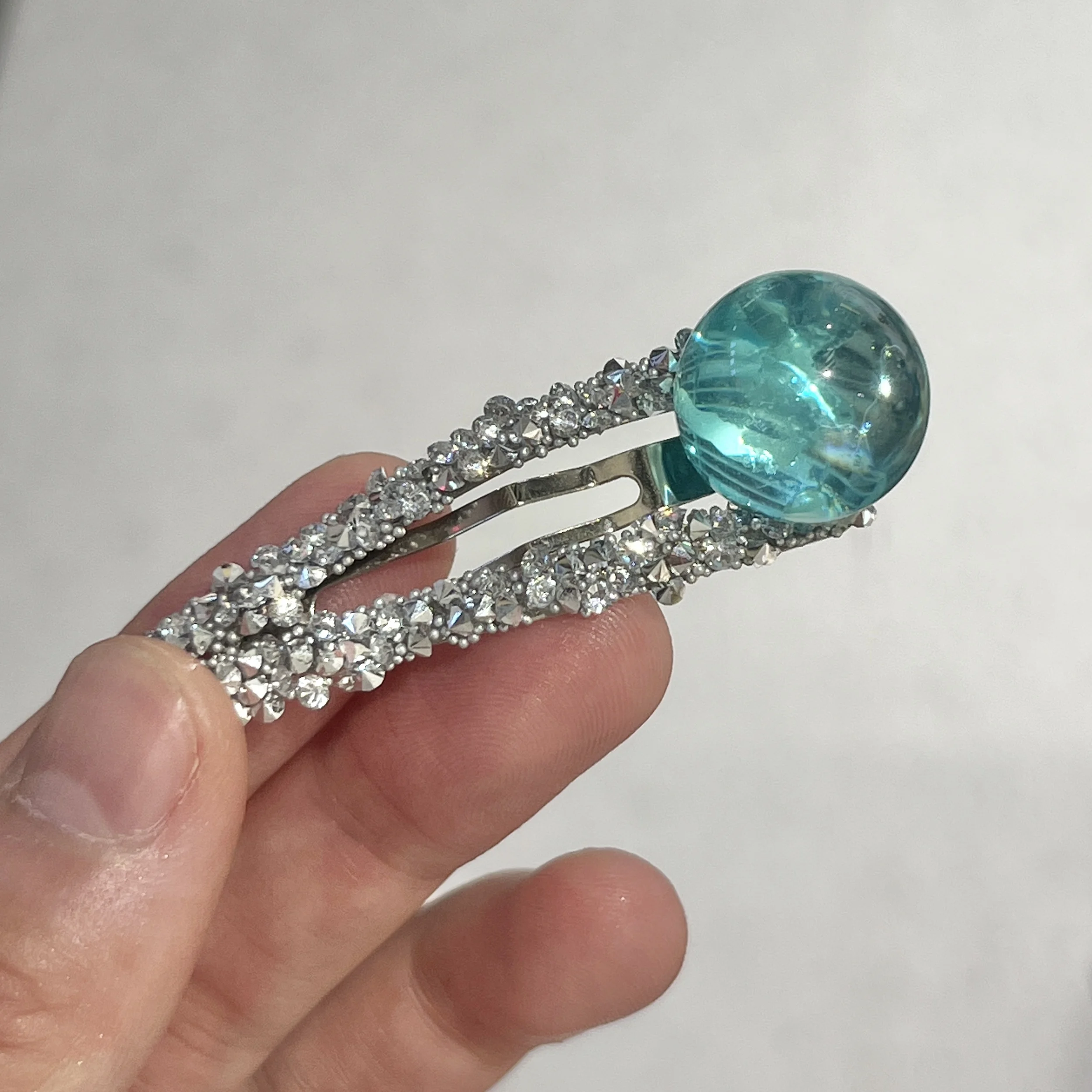 2PCS Rhinestone Hair Clips With Turquoise Beads Sparkly Crystal Hair Accessories For Women Girls, Elegant  Hairpins For Party