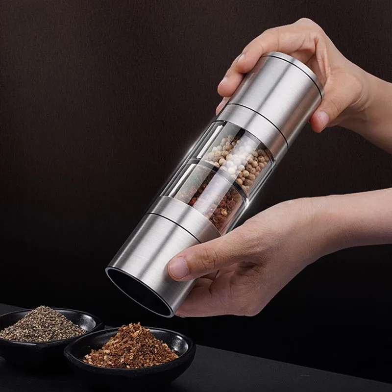 Manual Pepper Mill Grinder, Ceramic Grinding Core, Salt and Pepper Grinding, 2 in 1 Stainless Steel, Seasoning Grinder Tools