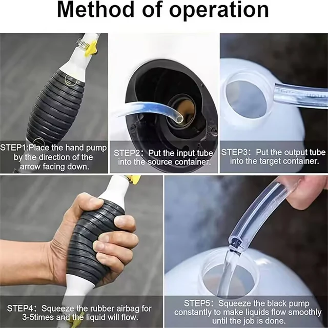 ชุดปั๊มดูดน้ำมันเชื้อเพลิงแบบพกพาขนาดกะทัดรัด - ปั๊มดูดน้ำมันแบบใช้มือพร้อมสายยาง PVC ยาวสำหรับรถยนต์และเรือ 1