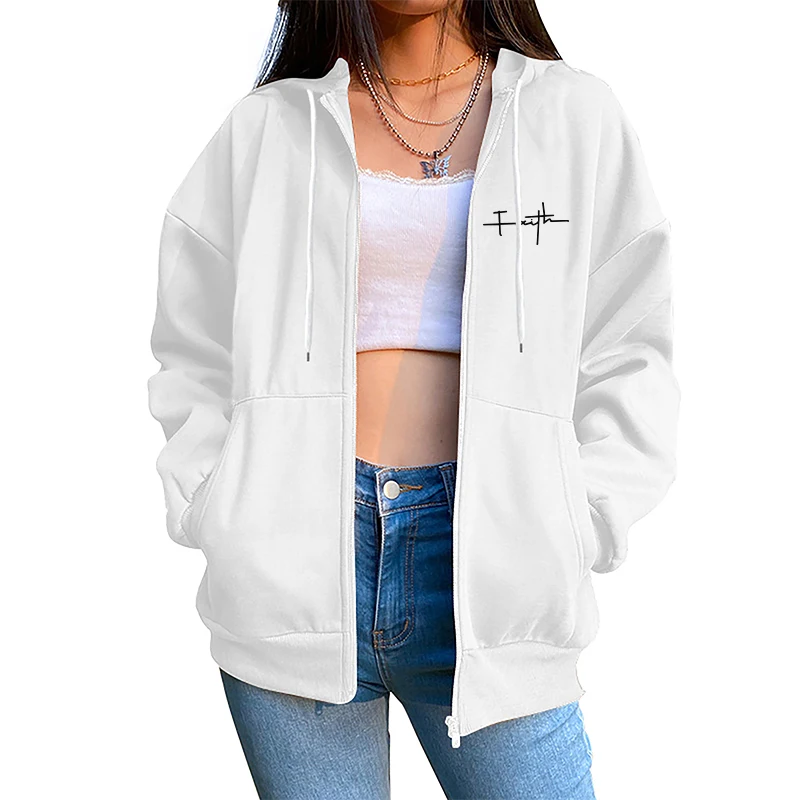 Fashion Hot Sale Women's Sweatshirt Zipper Cardigan Hooded Printing Outfit Casual Jogging Top Clothing Lady Versatile Sport Coat 5