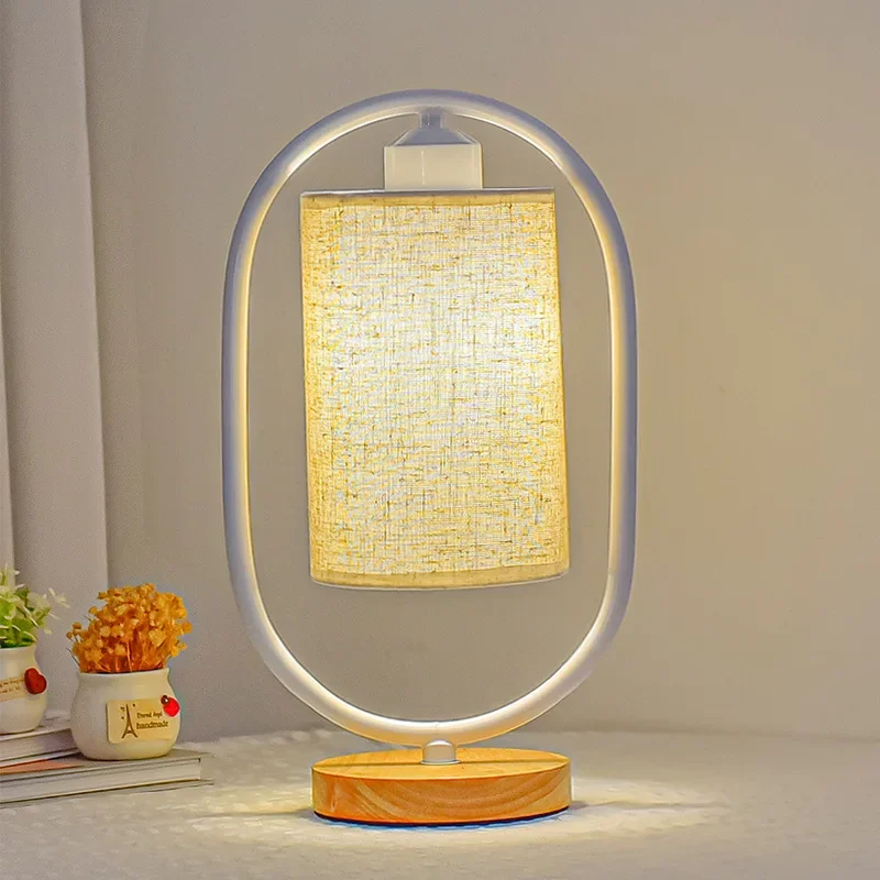 Retro Creative Desk Lamps New Chinese Iron Ring Fabric Simple Bedside Light Modern Outdoor Campsite Study Decoration Table Lamps creative wooden table light eye protection study room learning simplicity dormitory bedside light decoration bedroom led lamps