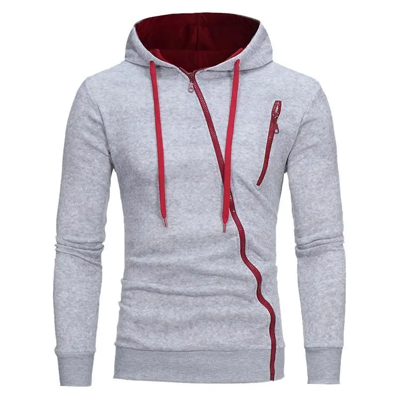 Casual Men Hoodies Sweatshirt Diagonal Zipper Coat Spring Autumn