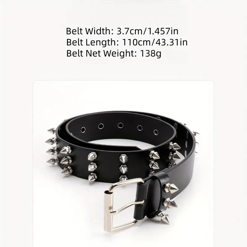 1pc Black Rivet Belt For Women Fashionable Women's Cool Punk Style Rivet Decoration pu Leather Goth Rock Wild Adjustable Belt