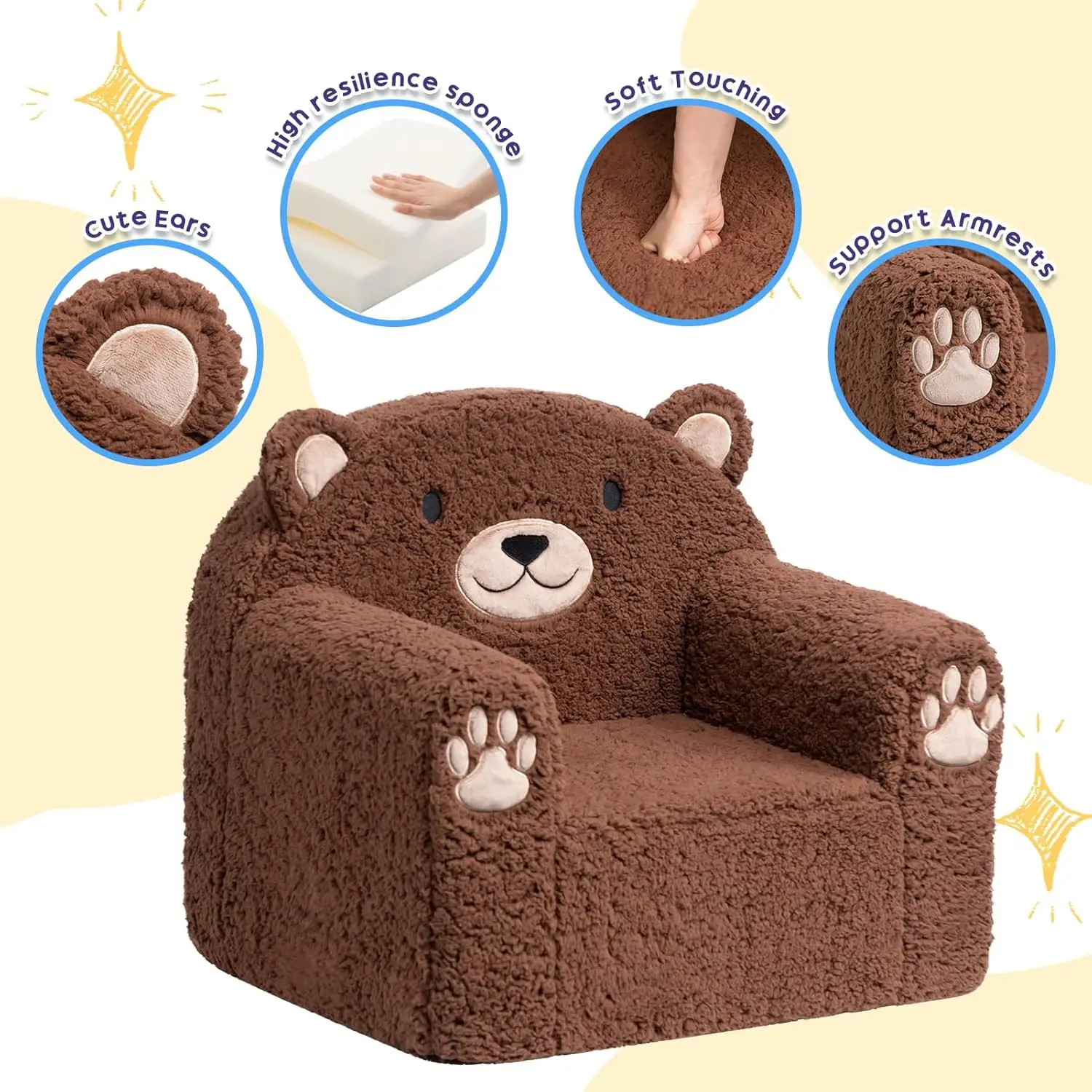 Toddler Couch Ultra-Soft Snuggle Chair, Comfy Sherpa Foam Filled Lovely Bear Sofa, Kids Cozy Corner Play Couch 5
