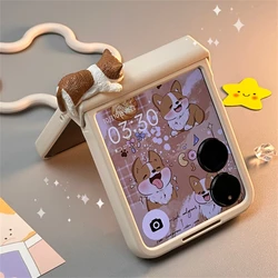 Adorable 3D Sleeping Kitten Phone Case - Japan Korea Edition for Galaxy Z Flip 6 (OffWhite(with chain))