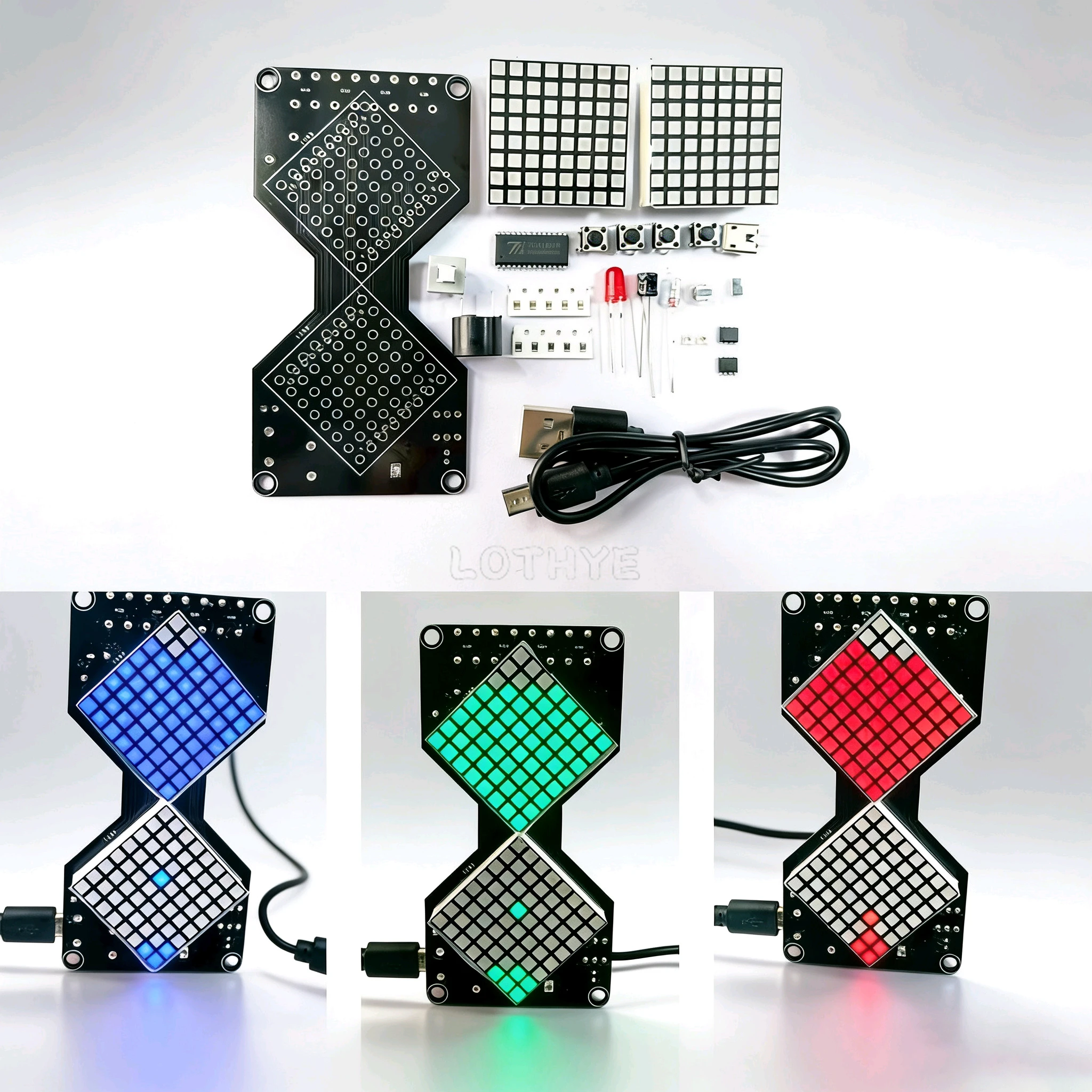 DIY 전자 키트 중력 감지 타이머 LED 도트 매트릭스 전자 모래시계 마이크로 USB 5V 학교 납땜 훈련 키트