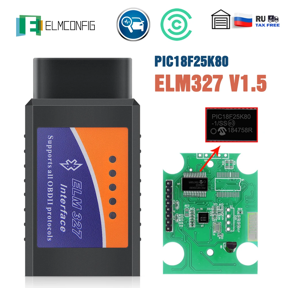 Obd2 Elm327 V1.5 Bluetooth Adapter With Pic18f25k80 Auto Diagnostic