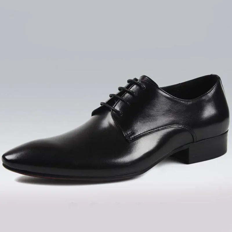 

2024 Soft Face Cowhide Breathable Cowhide Men's Shoes Formal Business Leather Pointed Tie Up Wedding Shoes Trend