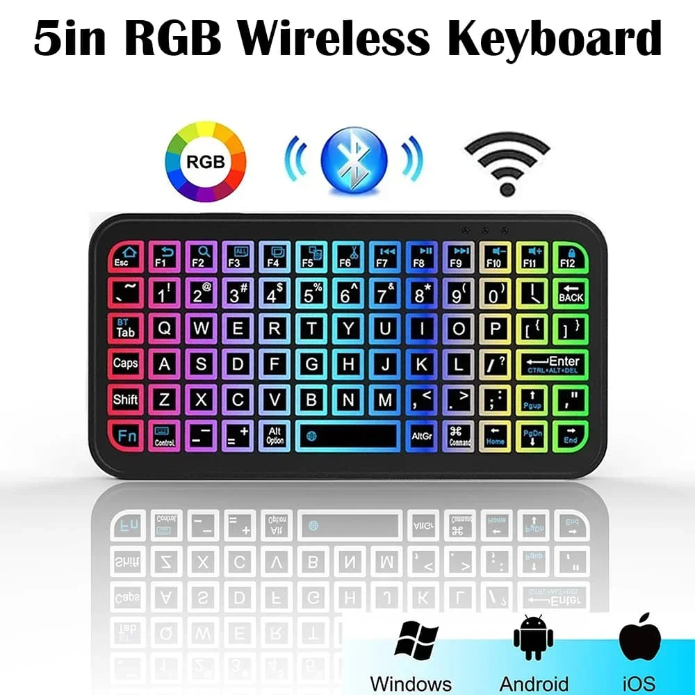 Bluetooth 5inch Mini Wireless Keyboard Keycups 7 Colors Back Light English Rechargeable Keyboard for Phone iPad PC Android ISO
