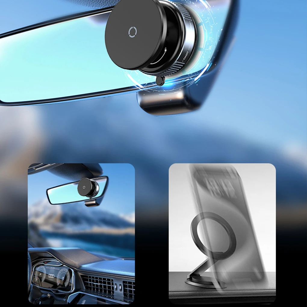 Portable Car Phone Holder Mechanical Vacuum Suction Cup Rotating Magnetic Adsorption Bracket For Kitchen Car Navigation Stand