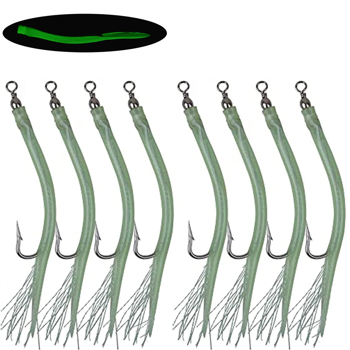 8PCS Eel Fishing hooks Striped Bass Tube Luminous Eel Lures Long shank  Offset Fish hook Offshore Bass Cod Teaser Fishing Bait - AliExpress