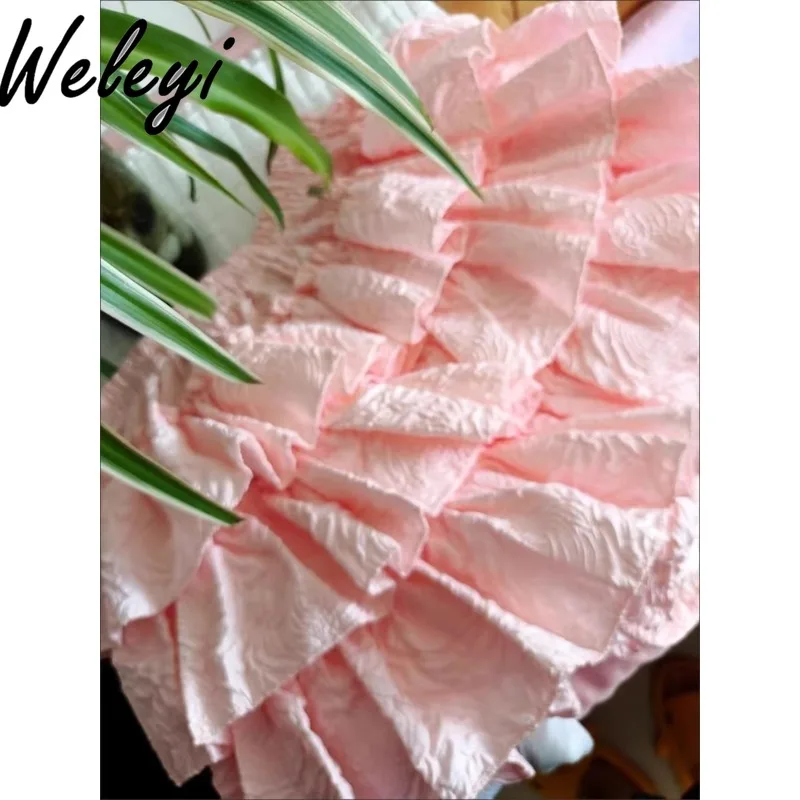Jirai Kei Dopamine Versatile Cake Skirt Women's Spring Summer Cutecore Three Dimensional Crumpled Pink Pumpkin Pants Pettiskirt