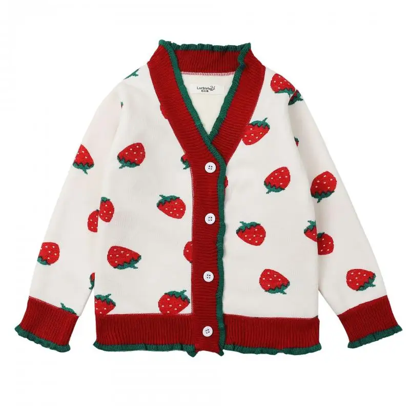 

Autumn Girls Long Sleeve Knitting Sweater Baby Sweet Cardigan Top Infant Girl Spring Strawberry Knitted Jacket Children Clothes