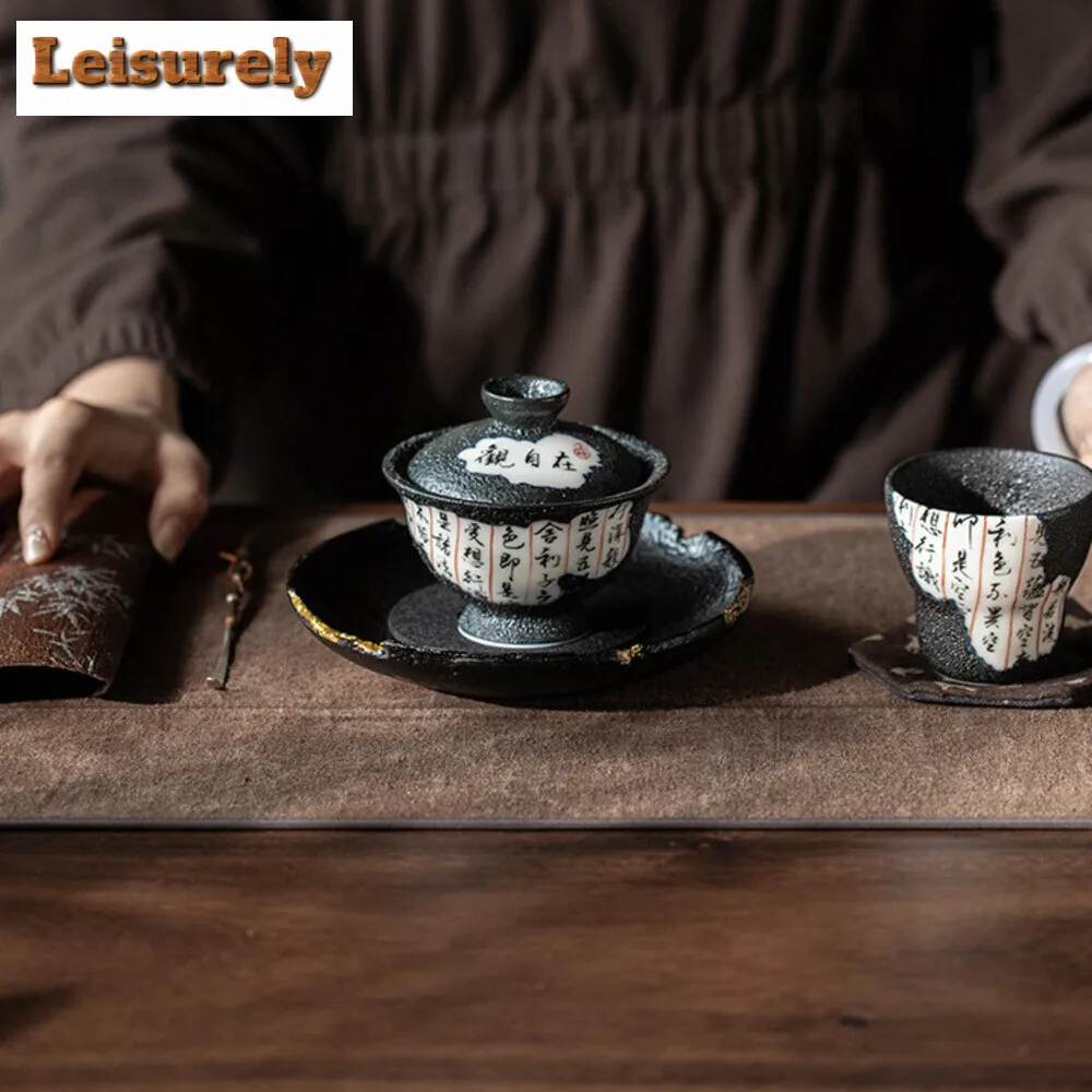 120ml Creative Wormhole Fragmented Volume Gaiwan Handmade Heart Sutra Tea Tureen Tea Maker Cover Bowl Teaset Collection Gift Box