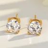 White Zircon 8mm Round Stone 4 Claws Stud Earrings For Women Fashion Crystal Gold Color Wedding Earring Versatile Jewelry Gifts