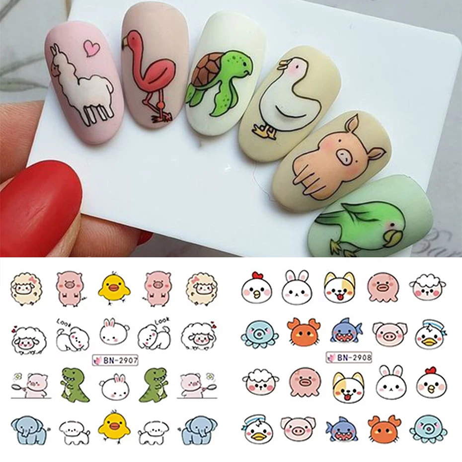 Nail Sticker Set Cartoon Dinosaur Water Decal Nail Art Panda Rabbit Puppy Animal Slider for Decoration Foils Tattoo 12 pcs nail stickers nail art decoration nail decals nail art tools