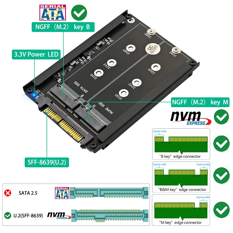 Sata U2 Pcie Sata Nvme Ssd Socket Metal Case To SSD Adapter Riser