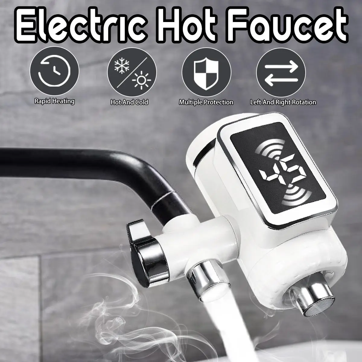 

Kitchen Cold Heating Faucet Electric Hot Faucet Water Heater Tankless Digital Instantaneous hot and cold Water Tap with Adapter