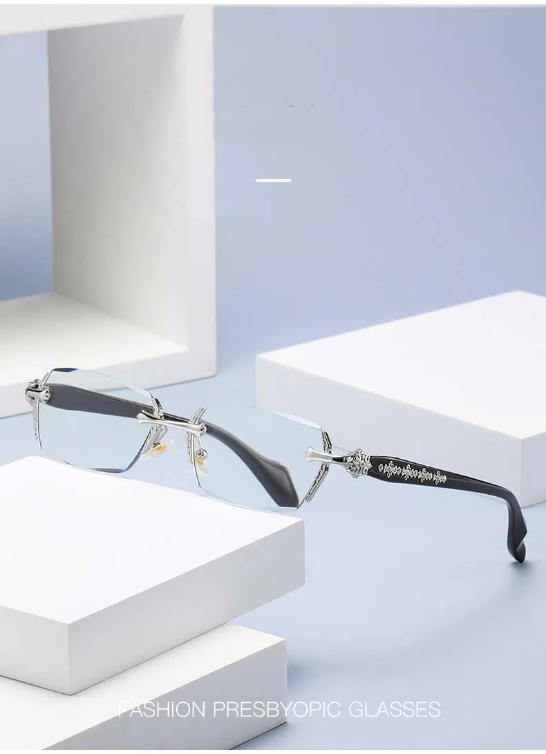Neue Anti-Blaulicht-Progressivbrille mit rahmenlosem, kantenschneidendem Metall, hochauflösender Augenschutz-Lesebrille 2273 – Detail 2