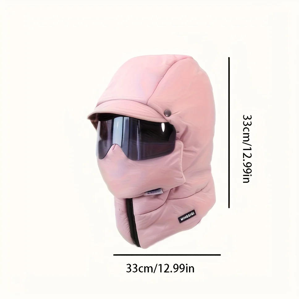 Winter Ski Hat Warm Windproof Full Cover Balaclava Mask with Glasses Adjustable Thermal Plush Thickened Unisex Motorcycle Mask