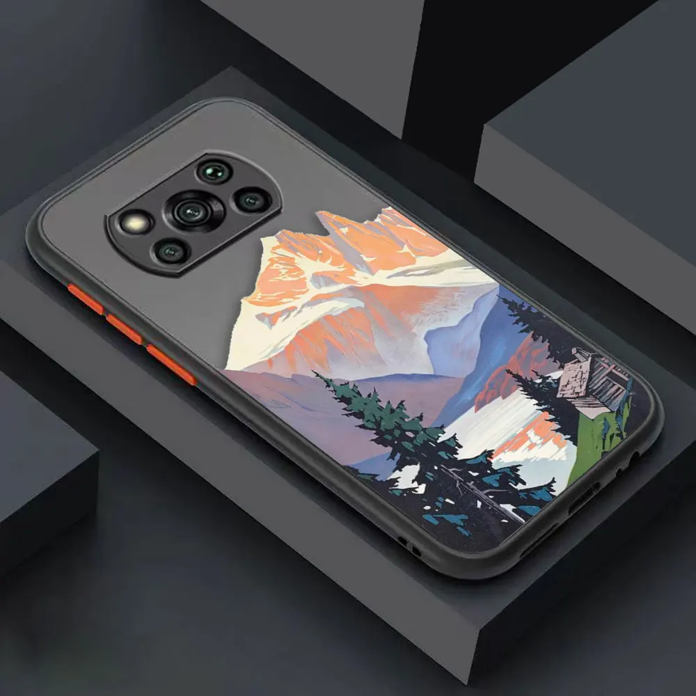 thumbnail image 1 of Matte Case for Xiaomi POCO X4 X3 X2 M4 M3 M2 F4 F3 GT F2 C40 PRO 4G 5G A3 MIX4 CIVI Case Funda Art hand-Painted Mountain Scenery, 1 of 5