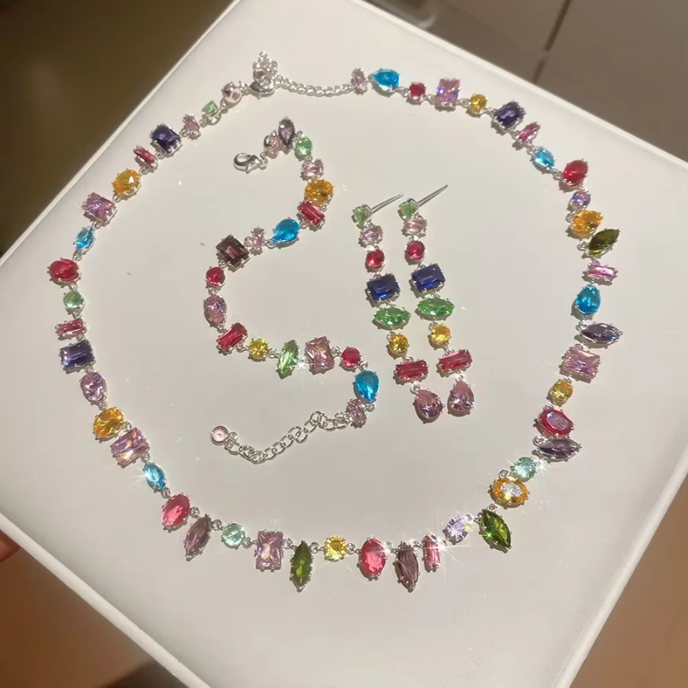 Luxury Colourful Crystal Zircon Necklace for Women Fashion Party Jewelry Accessory Ladies Elegant Zircon Jewelry - 2
