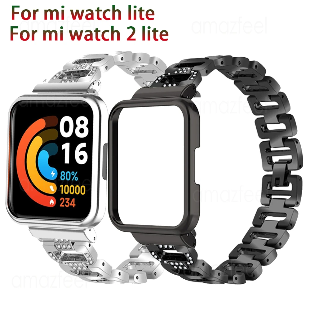 

2in1 Diamond Strap For Xiaomi Mi Watch 2 Lite Metal Bracelet For Redmi Watch Lite 2 stainless steel Wrist Band+Case Protector