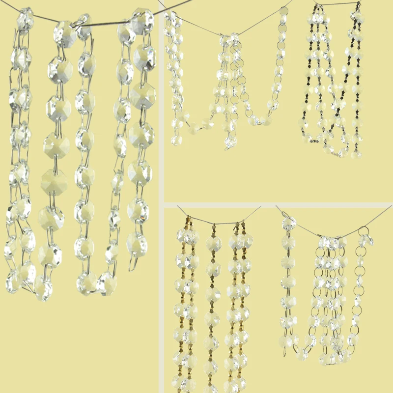 1Meter 14mm Crystal Clear Octagon Beads Chain Hanging Garland Wedding Curtain Strand Door Window Decor Sliver Bronze Gold Ring