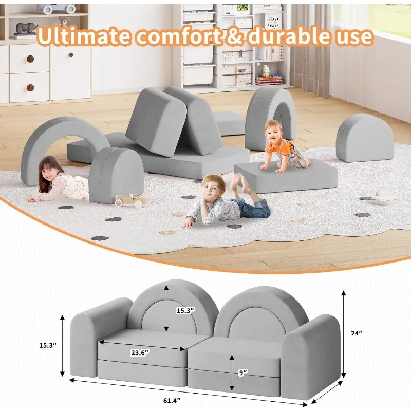 Kids Couch, Modular Kids Play Couch, Fold Out Toddler Couch Building Convertible Kids Floor Sofa and Foam Couch 3