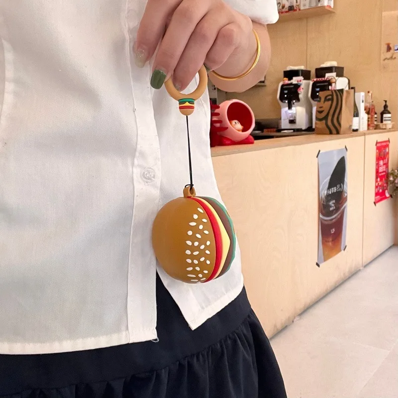 Cute Cartoon Hamburger Silicone Protective Case for Wireless Earbuds Charging Box