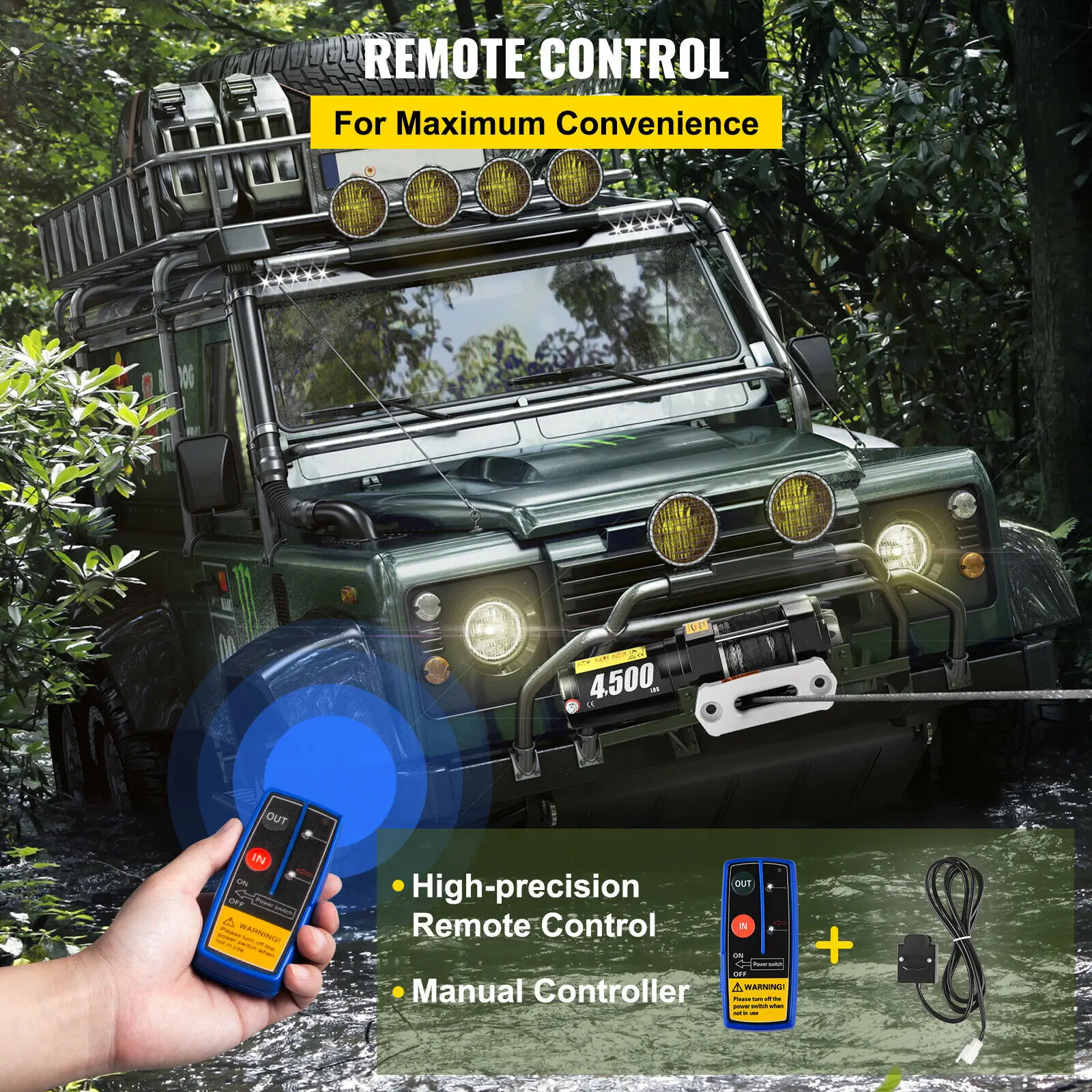 Electric winch 4500LBS truck ATV 12V wireless remote control synthetic rope winch