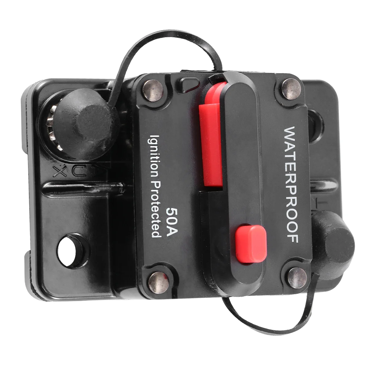 

50A Waterproof High Amp Manual Reset Dual Stud Circuit Breaker with (Black)