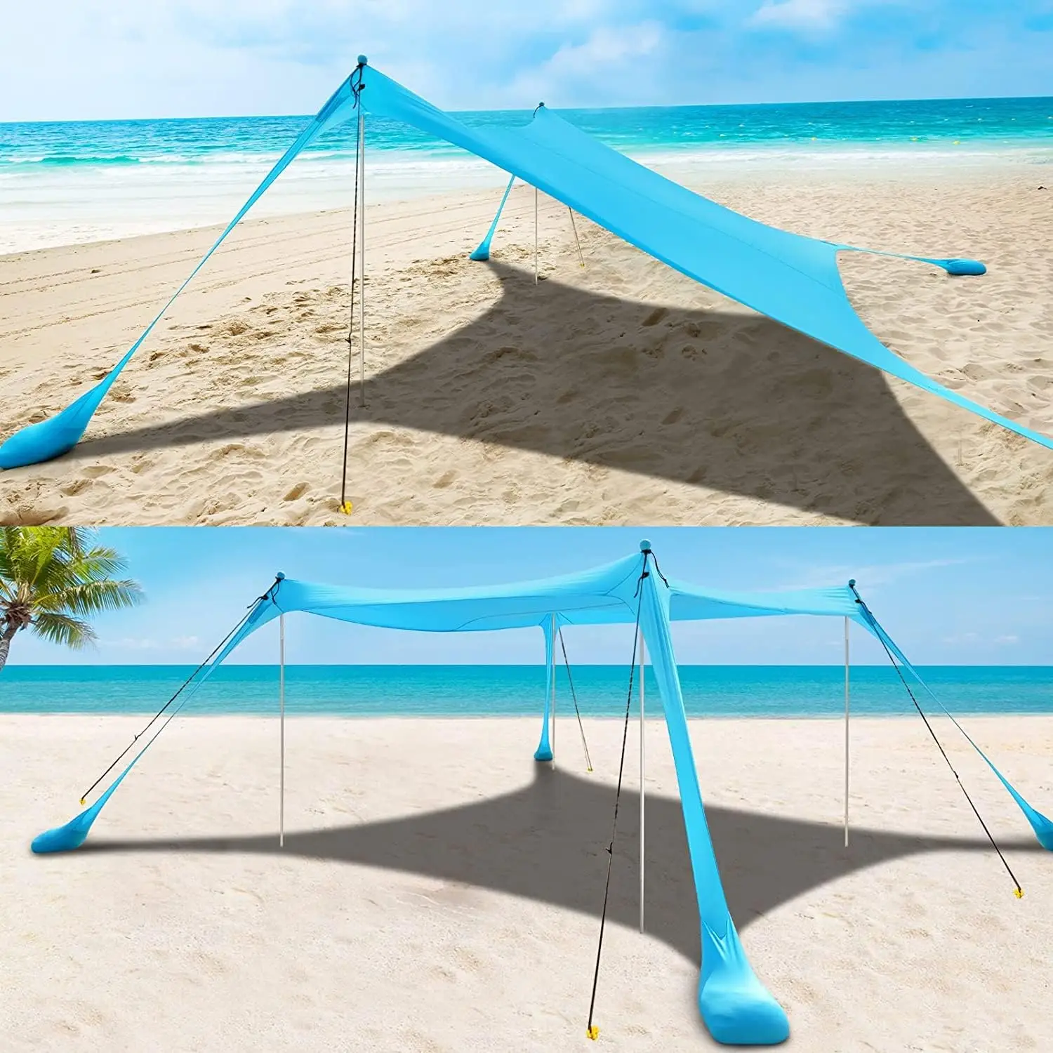 Pop Up Beach Tent Sun Shelter UPF50+ with Sand Shovel Ground Pegs and Stability Poles Outdoor Shade for Camping Trips Backyard