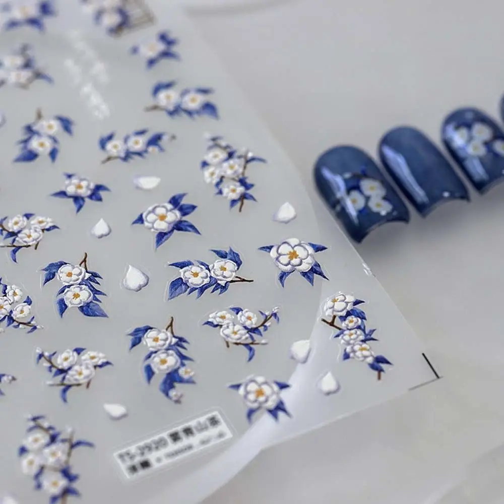 

Наклейки для ногтей в китайском стиле с цветами персика, магнолией, камелией, 3D рельефные наклейки для ногтей, самоклеящиеся аксессуары для маникюра