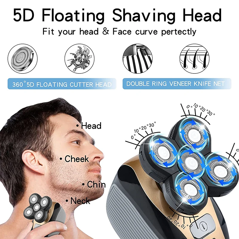 Portable Waterproof Razor 5 in 1 Rotary Razor Beard Clipper Hair Trimmer For Men's Beard Facial Shaving Razor
