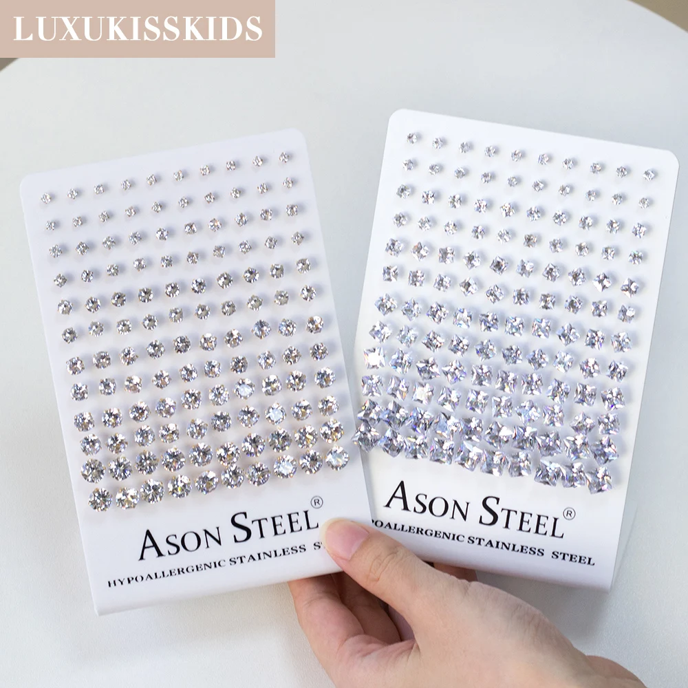 LUXUKISSKIDS 4 Claw AAA Shiny Clearly White Round CZ 60pairs Stud Earrings Set Stainless Steel Brincos Wholesale Jewelry In Bulk 2