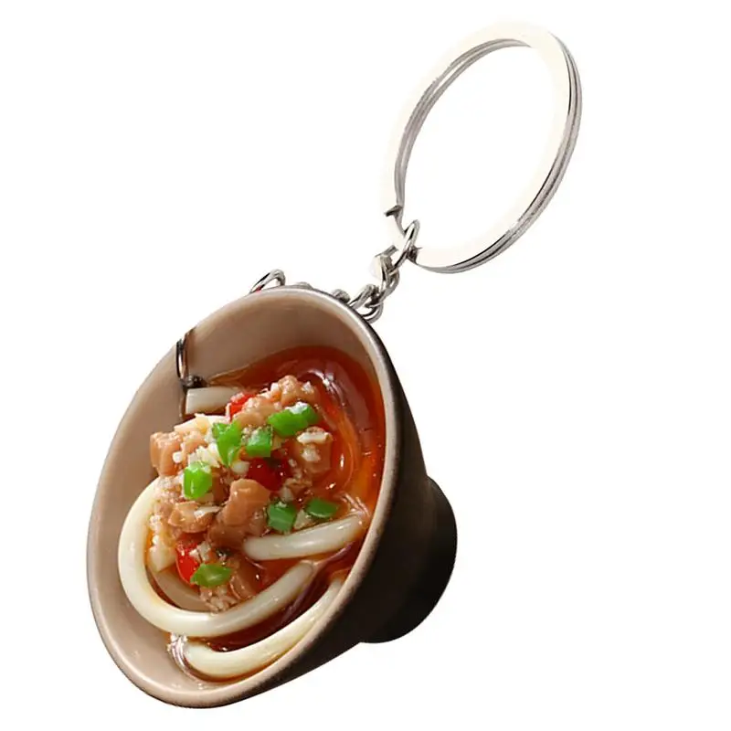 

Funny Creative Cartoon Simulated Noodle Soup Model Geometric Keychain For Women Girls Food Series Car Bag Accessories Key Ring