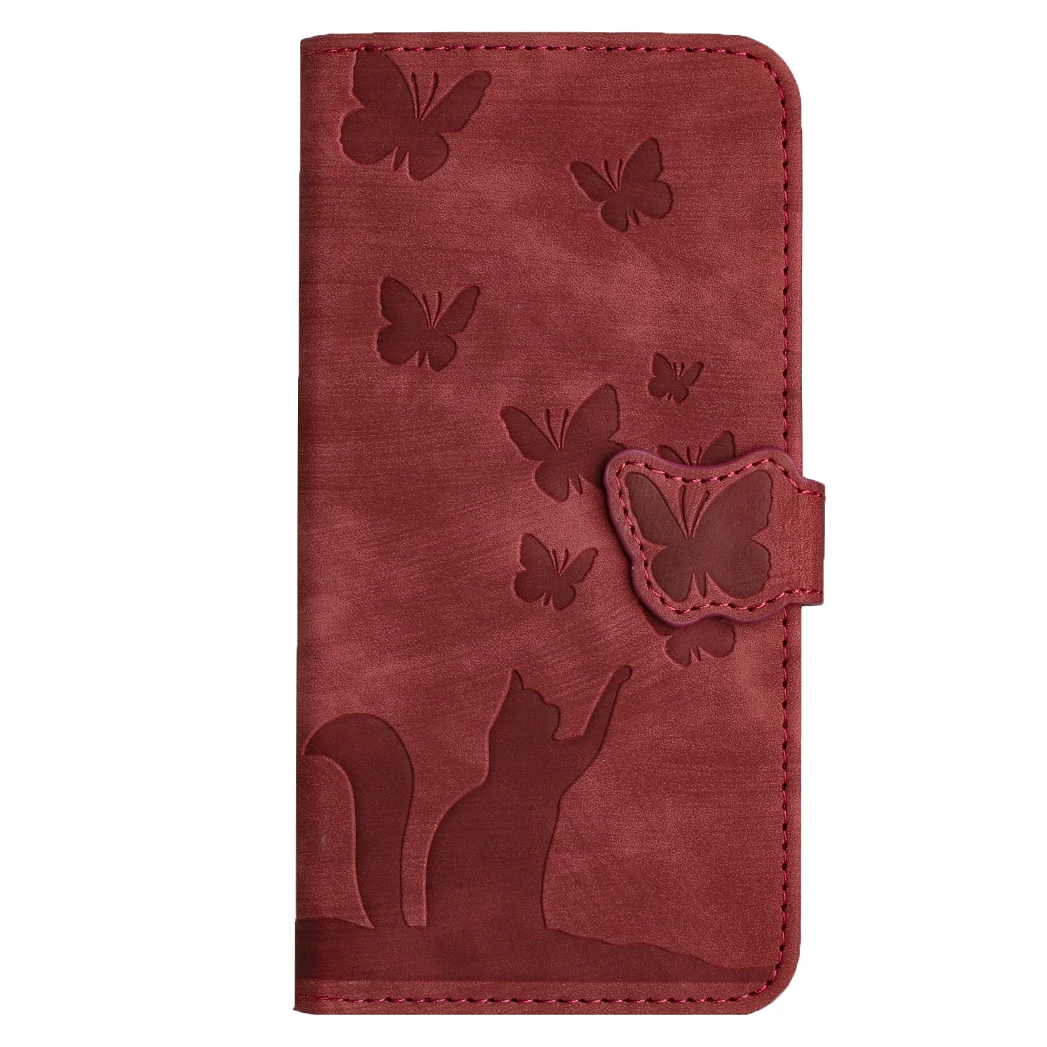 Cat & Butterfly Leather Wallet Flip Phone Case - Elegant and Functional Back Cover