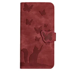 Elegant 3D Cat & Butterfly Leather Wallet Flip Case with Back Cover for Samsung S25 (D)