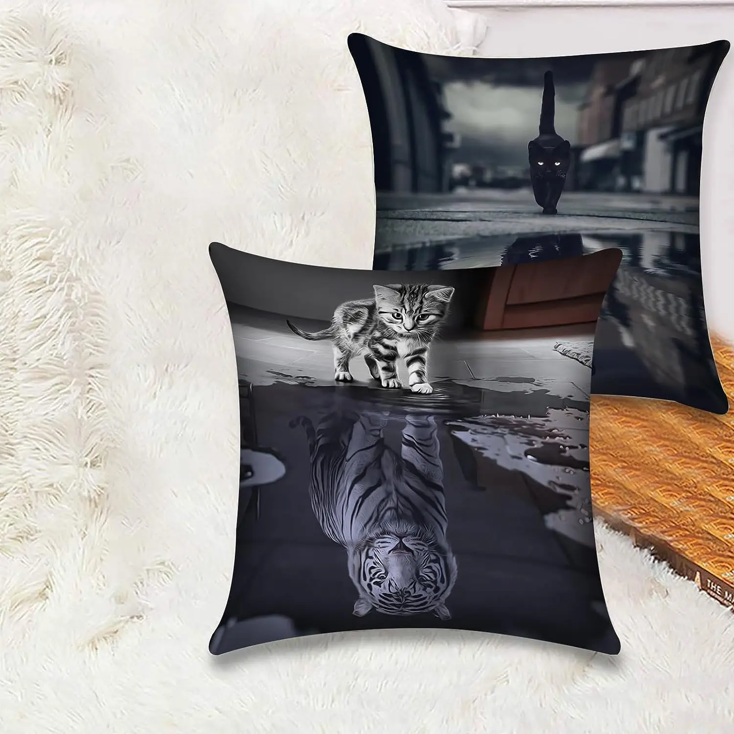 

Animal Throw Pillowcase Cushion Cover Cat Reflection Lion Tiger Decorative Pillowcase Sofa Bed Patio Pillowcase45x45 pillow case