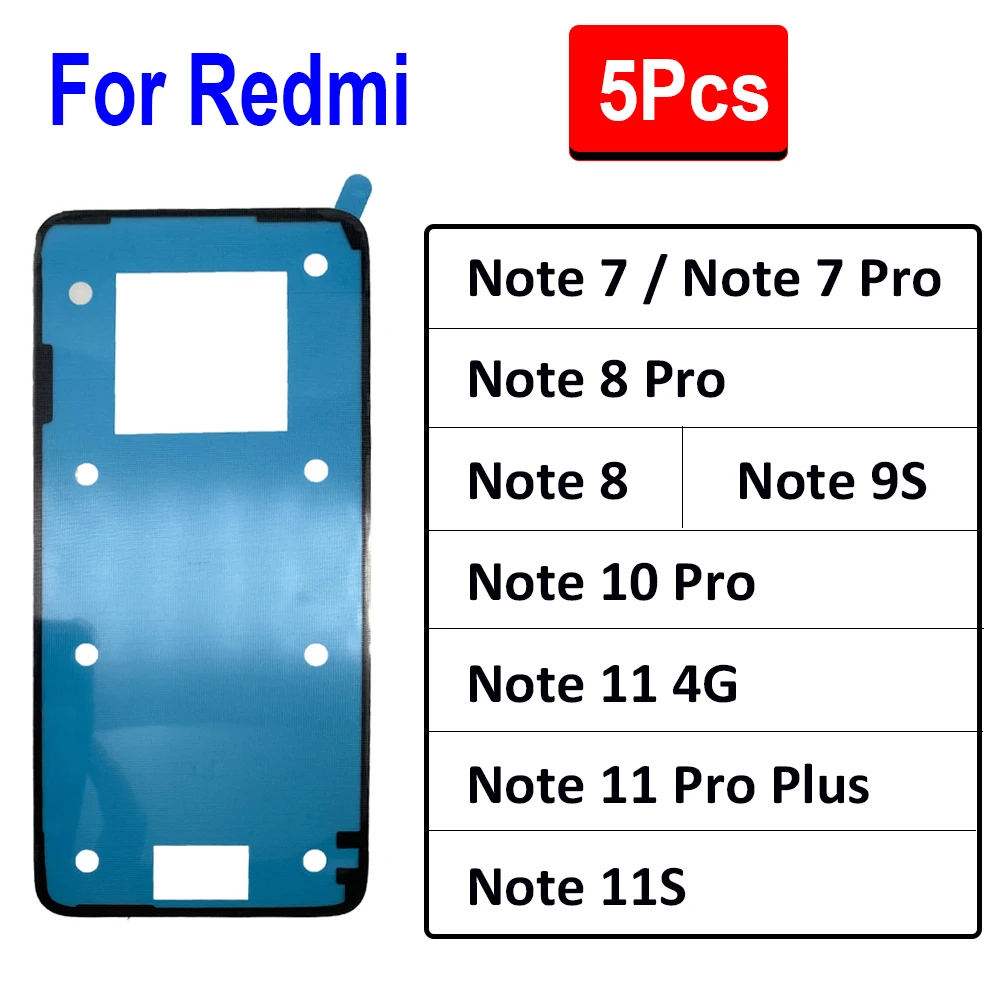 

5Pcs, Original Waterproof Back Cover Tape Glue Adhesive Sticker Repair For Xiaomi Redmi Note 7 8 10 11 Pro Plus 9S 11 4G 11S