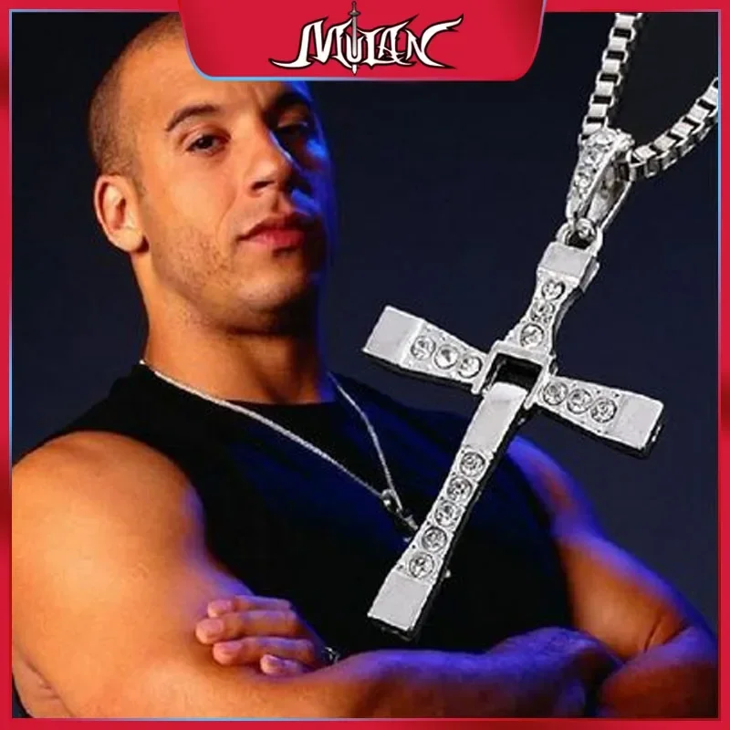 

Fast and Furious Necklace Cross Alloy Necklace In Gold and Silver Movie Peripherals Dominic Toretto Diamond Inlay Ornaments Toys