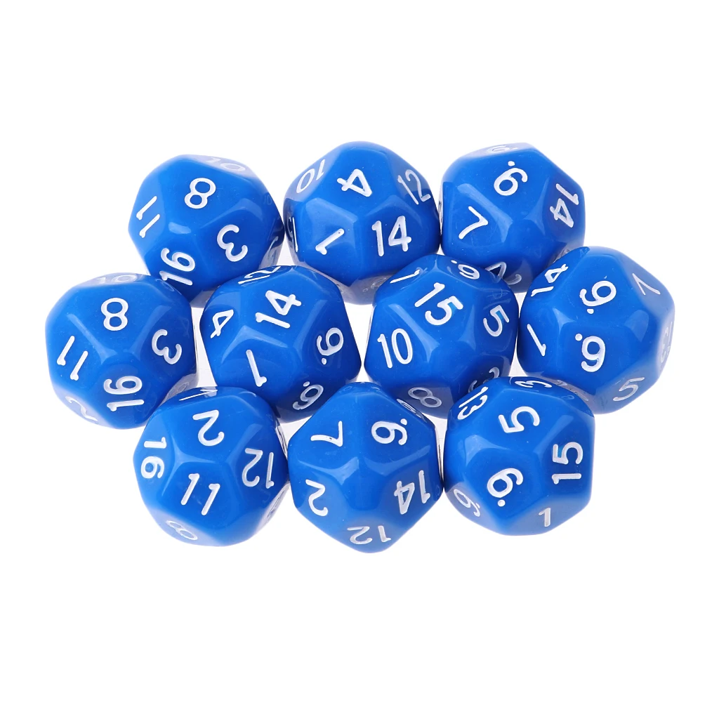 

10Pcs 16 Sided D16 Acrylic Dices Table Game Accessory Toys for and Dragons Education or School Supplies