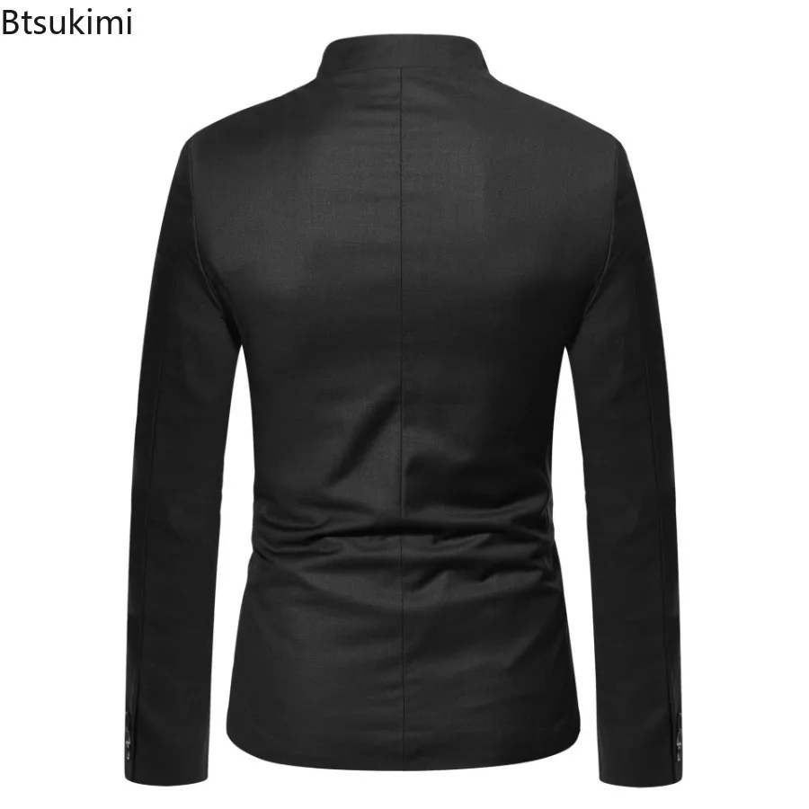 Fashion Men's Suit Coats Solid Stand Collar Simple Chinese Style Business Casual Blazer Jackets Zhongshan Suit Homme