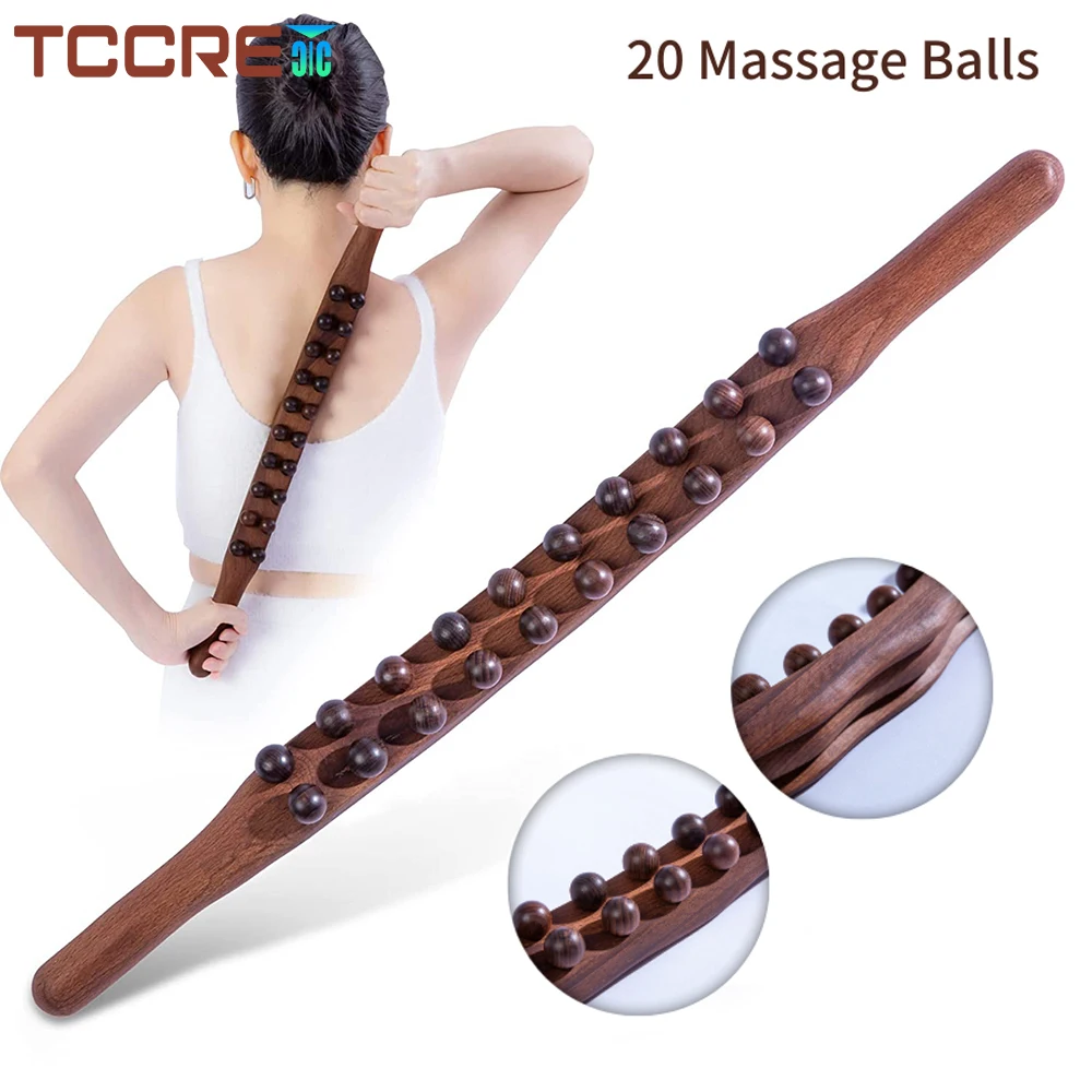 Wood Lymphatic Drainage Massager Handheld Massage Stick Lymphatic Drainage Tools for Neck Back Pain Relief Stomach Body Shaping