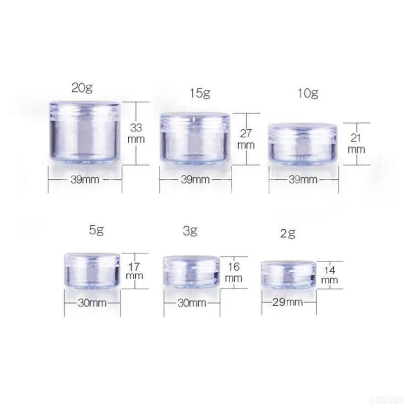 Make Up Jar Cosmetic Sample Empty Container Plastic Round Lid Small Bottle Eyeshadow Cream Travel Pot 2g 3g 5g 10g 15g 20g 10pcs